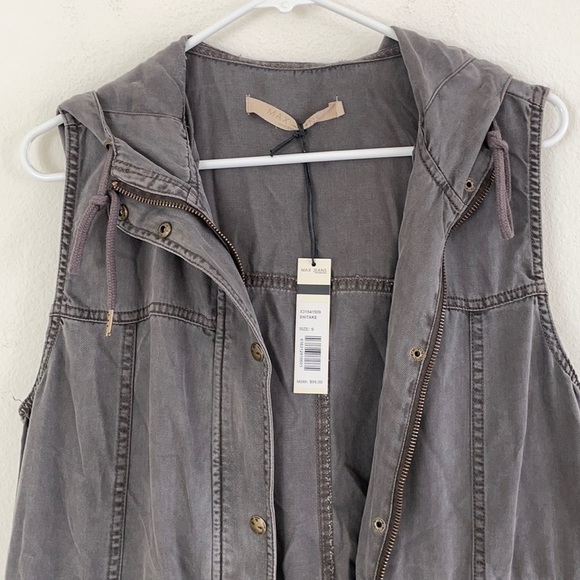 NWT Max Jeans Sleeveless Hooded Grey Utility Vest - Picture 8 of 10